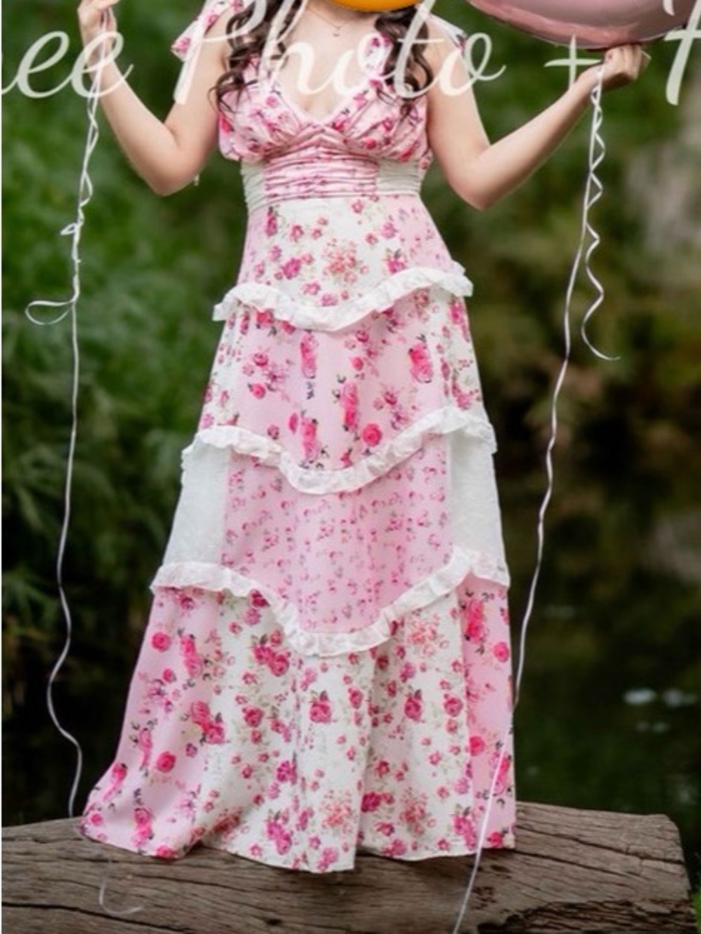 Pink Floral Tiered Maxi Dress
